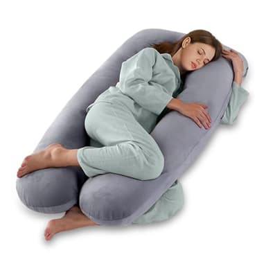 Vikcvcsc Coussin de Grossesse, Coussin d'allaitement en Forme de U pour Femme Enceinte avec Housse en Velours Amovible, Oreiller de Grossesse, Coussin de Maternité et Corps pour Dormir (Gris)