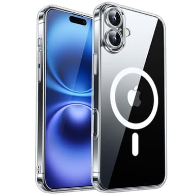 CANSHN Coque Magnétique pour iPhone 16 (6,1 Pouces), Compatible avec MagSafe, [Protection Complète de l'appareil Photo] Housse Étui de Protection Antichoc,Transparente