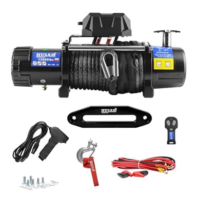 Treuil électrique 13500 lbs | 6124 kg 12V avec Corde Synthétique 26m x 9,5 mm,Commande sans fil,Transmission Planétaire à 3 étages,Idéal Pour,Véhicules Tout-Terrain,Véhicules 4x4,OFF-ROAD