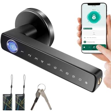 Serrure de Porte Intelligente, Serrure Connectée Wifi Tuya Serrure de Porte Intelligente Serrure Électronique Biométrique Empreintes Digitales RFID Carte Sans clé APP Télécommande Smart Lock