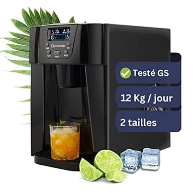 Sommertal Machine à glaçons avec fonction eau froide EM12E - Ice Maker avec production rapide de glace à partir de 6 minutes, 12 kg par jour, 2 tailles de cubes, minuterie, arrêt automatique