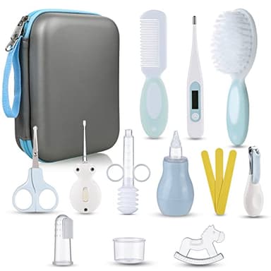 Lictin 15pcs Trousse de Soin Bébé Naissance Set de Toilette Bébé Confort sans BPA non Toxique Thermomètre/Lime à Ongles/Cuillère à Oreille et D'autres Accessoires pour Le Voyage/à la Maison