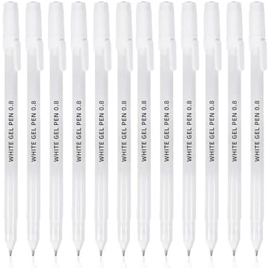 Dacono Lot De 12 Stylos Blancs, Pointe Extra Fine 0,8 Mm, Stylos À Encre Gel Blanc Pour Artistes, Stylo Gel Bla-nc, Stylo À Encre Blanche, Sty-lo Blanc Pour Lart