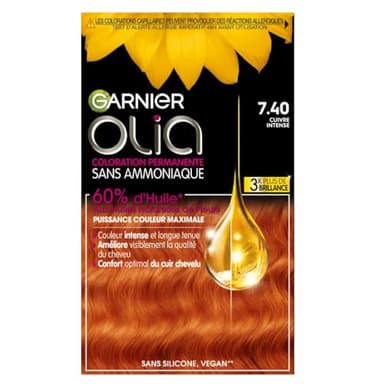 Garnier Coloration Permanente - Sans Ammoniaque - Aux Huiles Naturelles de Fleurs - Cuivré Intense (7.40) - Olia Vivids