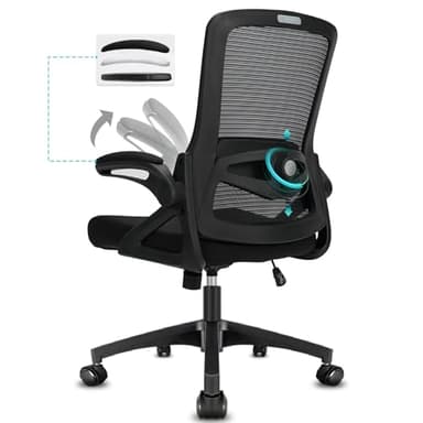 Milacyee Chaise Bureau Ergonomique, Fauteuil Bureau avec Accoudoirs Pliants Rembourrés, Chaise de Bureau Réglable en Hauteur, Support Lombaire Réglable et roulettes Silencieuses, Roulement 120KG