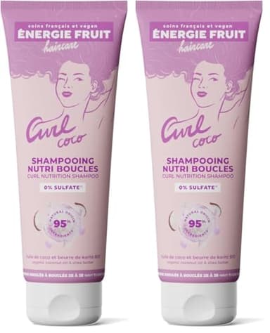 ENERGIE FRUIT | Shampoing sans Sulfate | Coco & Beurre de Karité BIO | Cheveux Bouclés Frisés | Vegan | 250 ml (Lot de 2)