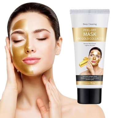 Masque Visage Or 24K Peel Off, Gold Point Noir Masque, pour Nettoyer les Pores, Supprime Points Noirs/Acné, Raffermir la Peau et Réduire les Rides, Hydratation en Profondeur, Pour Tous Les De Peau 60g