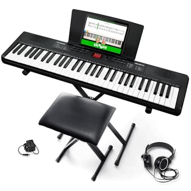 Alesis Melody 61 Piano Numérique 61 Touches pour Débutants avec Haut-Parleurs, Support, Banc, Casque, Pupitre, 300 Sons et des Leçons de Musique