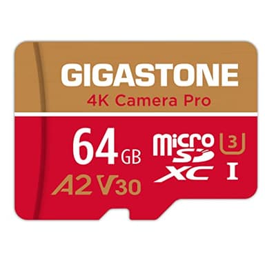 Gigastone Carte Mémoire 64 Go 4K Caméra Pro, Compatible avec GoPro Drone Switch, Vitesse 95 Mo/s. pour 4K Vidéo, A2 U3 V30 Carte Micro SDXC avec Adaptateur SD.