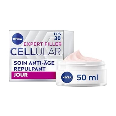 NIVEA Cellular Expert Filler - Soin Visage Anti-Age Repulpant FPS30 - Crème De Jour - Hydrate, Raffermit & Réduit Les Rides - Acide Hyaluronique & Acide Folique Pur - Tous Types De Peaux - 50 ml