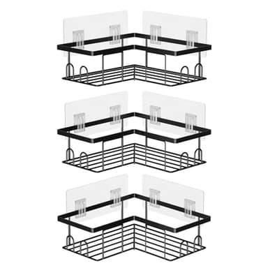 UUlioyer Étagère de Douche sans Percage, Etagere Salle Angle de Bain, Rangement Douche pour Nettoyant pour Corps de Shampoing (3 Pièces Etagère Salle Angle- Noir)