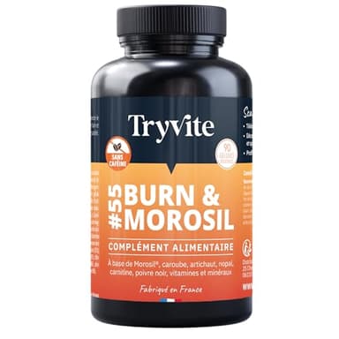 TRYVITE BURN&MOROSIL | Bruleur de Graisse Puissant | Coupe Faim Puissant et Efficace | Morosil Perte de Poids Rapide et Efficace | Minceur Homme & Femme | SANS CAFEINE 90 gélules | Fabriqué en France