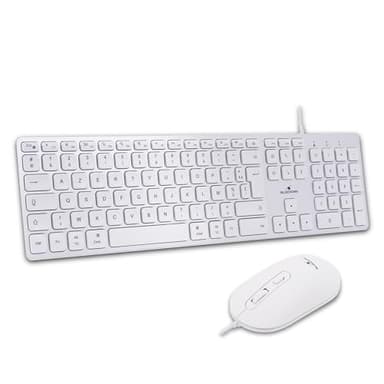 Bluestork - Ensemble Clavier Souris Mac Filaire Blanc - Clavier Apple AZERTY FR Silencieux & Souris 2400 DPI - Design Ultra-Slim - Touches Ciseaux - USB-A & USB-C - pour Tout Claviers Mac & Ipad