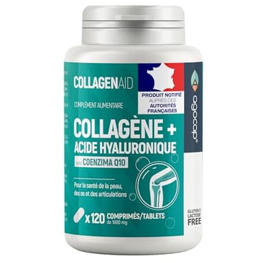 Collagene et acide hyaluronique - Collagene 120 comprimes, Articulations Fortes et Peau Hydratée. Collagène, Acide Hyaluronique, Coenzyme q10. Cure de 2 mois. Collagene pour Articulation et Ongles