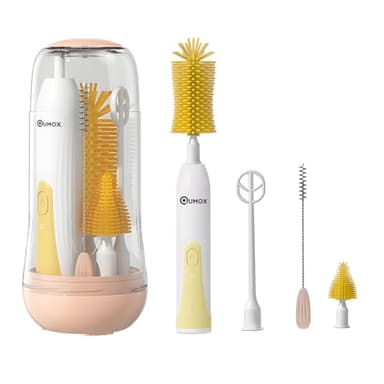 QUMOX Brosse Électrique pour Biberon Bébé, Kit de Nettoyage 6-en-1 Rechargeable USB avec Boîtier de Rangement – Brosse Motorisée pour Biberons, Tétines, Pailles, Tasses et Gobelets (Jaune)