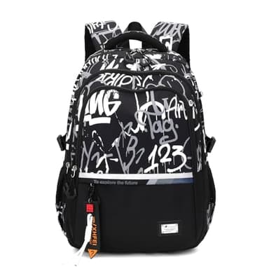 Amythe Sac à Dos pour Garçons Cartable Primaire College, Sac Ecole Tendance Léger pour les Adolescents pour 9-18ans, Sac D'école Grande Capacité Convient pour le Trolley, Noir