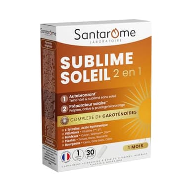 Santarome Bio - Sublime Soleil 2 en 1 - Autobronzant & Préparateur Solaire - Complément alimentaire solaire - Caroténoïdes & Plantes - 30 gélules - France