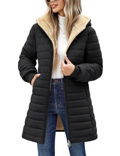 Tuopuda Doudoune Femme Longue Hiver Imperméable Hooded Jacket Doudoune à Capuche Imperméable Veste Matelassée pour Dame mi-Saison Polaire Chaud avec Poches Idee Cadeau, Noir, L