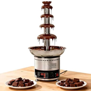 PioMue Fontaine à Chocolat Grande capacité, 4/5/6/7 étages, Cascade de Chocolat Professionnelle avec contrôle de température et Chauffe-Sauce pour fêtes, Restaurants, Mariages et buffets. 5layers