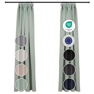 Blumtal Rideau Galon fronceur 117x138 cm Lot de 2 - Rideau Rail - Rideaux Thermique - Rideau occultant Galon fronceur certifiés Oeko-TEX - Rideau pour Rail - Rideau Opaque - Courtains en Vert