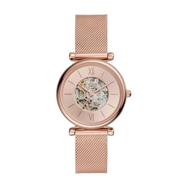 Fossil Montre pour Femme Carlie Mini Automatic, mouvement automatique, boîtier en acier inoxydable or rose 28 mm avec bracelet en maille d'acier inoxydable, ME3188