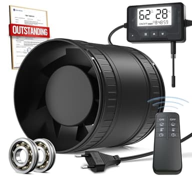 BUMSOU Ventilateur Extracteur d'air 100 mm Hygroréglable Thermoréglable Minuterie - Silencieux Ventilateur de Conduit 34dB, Aérateur VMC Salle de Bain avec Protection Contre la Surchauffe, Keller Zelt