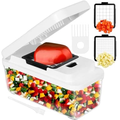 Coupe Legumes Multifonctions, Decoupe Legumes avec 2 Lames Interchangeables, Mandoline Professionnelle Cuisine, Coupe Oignon Manuel Rapidement et Uniformément