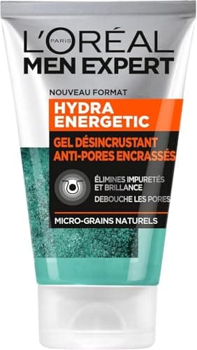 L'Oréal Men Expert - Gel Désincrustant Anti-Pores Encrassés pour Homme - Soin Visage Exfoliant - Concentré en Micro-Grains Naturels - Tous Types de Peaux - Hydra Energetic - 100 ml