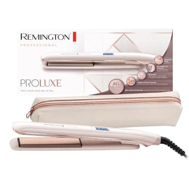 Remington Lisseur Cheveux [Résultat Professionnel longue tenue] PROluxe (Lissage en 1 seul passage, Céramique, Léger, Glisse facile, Ecran LCD, 150-230°C, pochette) Fer à lisser S9100