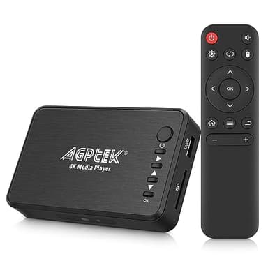 Lecteur Multimédia, 4K@30hz HDMI Lecteur Multimédia pour TV avec Sortie HDMI/AV/VGA, Media Player pour 14TB HDD/Clé USB 256G/Carte SD/H.265 MP4 avec Télécommande pour MP3 AVI RMVB MPEG etc