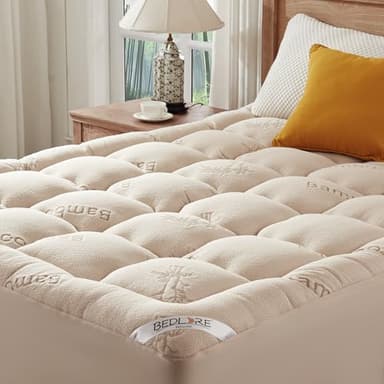 BEDLORE Surmatelas 160x200 cm Matelassé, sur Matelas 2 Personnes en Viscose de Bambou Respirant et Moelleux, Grand Bonnet Extensible Jusqu’à 40 cm, Certifié Oeko-Tex, Beige