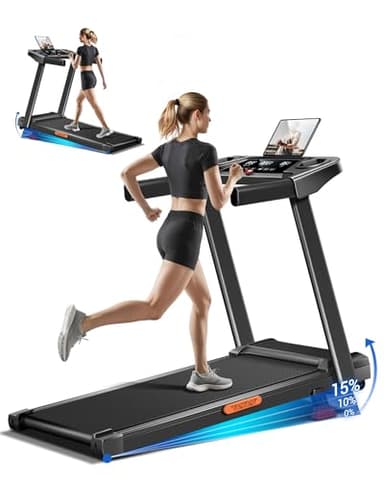 UMAY Tapis de Course Pliable 14KM/H,Tapis Roulant Electrique Pliable 3.0HP/2200W avec Moniteur de Fréquence Cardiaque,APP et Haut-Parleur,Tapis de Marche Silencieux avec 12 Programmes, Design Stable