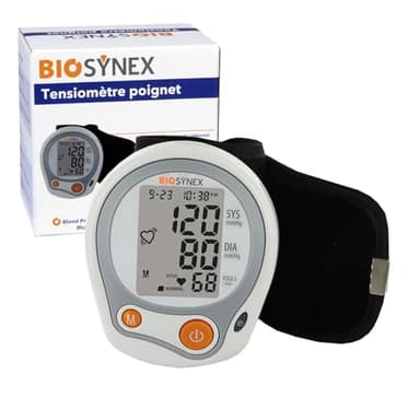 BIOSYNEX - Tensiomètre Poignet Électronique - Mesure la Tension Artérielle et la Fréquence Cardiaque - Détection Arythmie - Hypertension - Validé Cliniquement