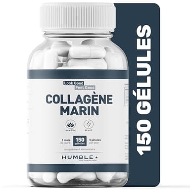 Gélules Collagene Marin Ultra-Concentrées - 150 Capsules - 2,5 g de Tripeptides Hydrolysés pour une Meilleure Santé de la Peau - 5 Capsules/Jour - Fabriqué en France