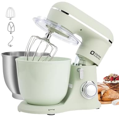 Kitchen in the box Robot Pâtissier, 4.5L+5L 2Bols Robots de Cuisine, 10 Vitesses Batteur Electrique Cuisine, 1300W Pétrin Professionnel avec Fouet, Batteur, Crochet (Vert)