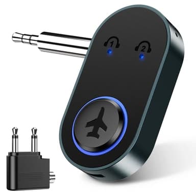 OQIMAX Adaptateur Bluetooth 5.3 pour Avion, Émetteur Bluetooth Jack 3,5, AUX Transmetteur Audio pour 2 Écouteurs, Avion/TV/PC vers Écouteurs/Haut-parleurs sans Fil, 16H de Travail