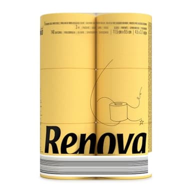 Renova Papier Hygiénique Black Label Jaune|6 rouleaux|Colorés|3 plis jaune