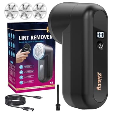 Ziitty Rasoir Anti Bouloche Électrique, Écran LCD, Câble Type-C, Lame à 6 Branches, Anti Bouloche Vetement, Anti Peluche Rechargeable pour Vêtements Canapés Couvertures Rideaux, Noir