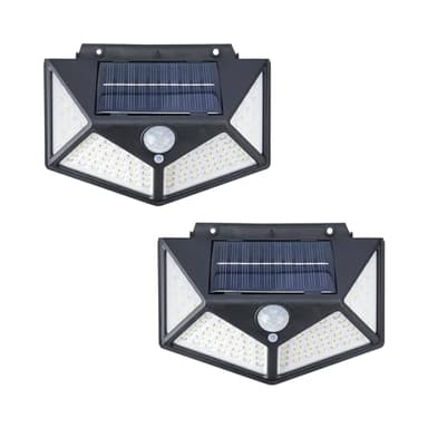 GRIFEMA GD203-2, 2 Lampes Solaires d'Extérieur, Lampe de Jardin avec Détecteur de Mouvement, 100 LED, Étanche IP65, Spot Mural pour Porte d'Entrée, Jardin, Garage, Noir