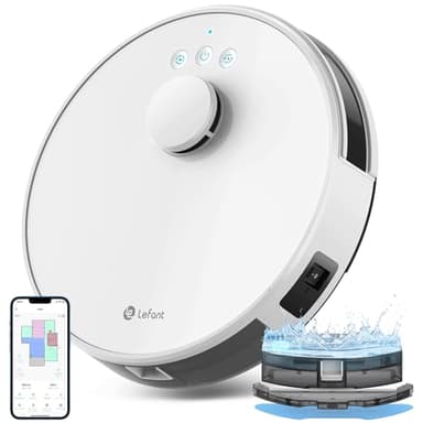 Lefant Robot Aspirateur et Mop 4000Pa 2 en 1, Navigation LiDAR, Cartographie Multi-étapes, Zones Virtuelles, Robot Aspirateur connecté par Alexa/APP/WiFi, idéal pour Les Poils d'animaux, Blanc