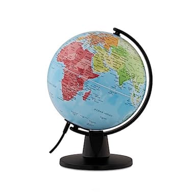 Tecnodidattica – LUCE Continenti | Petite mappemonde lumineuse pour enfants | Globe lumineux et pivotant à assembler | Câble USB | Cartographie politique | Diamètre 16 cm | Textes en français