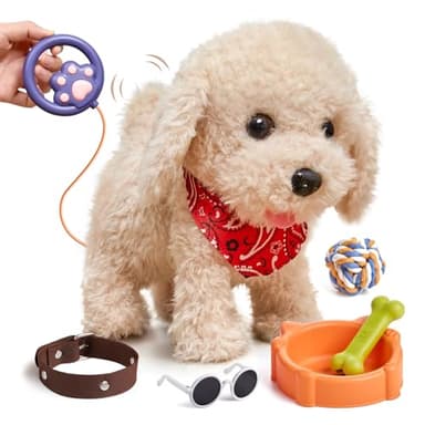 TUMAMA Chien Interactif Jouet Enfant Fille 3 4 5 6 Ans, Peluche Interactive Dog Robot, Peluches et Animaux Interactifs, Electronique Chien Qui Marche et Aboie en Laisse, Cadeau Fille Anniversaire