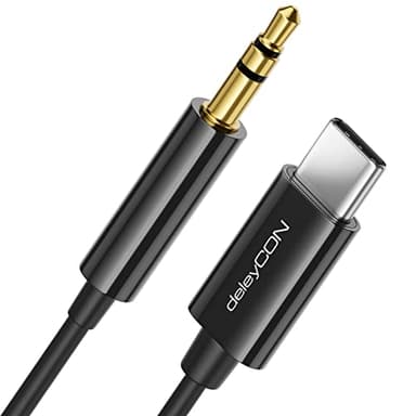 deleyCON 0,30m Câble USB-C vers Jack 3,5mm Court AUX Câble Audio Compatible avec Apple Samsung Google Huawei Xiaomi Smartphone Tablette Voiture Casque Prise Jack - Noir
