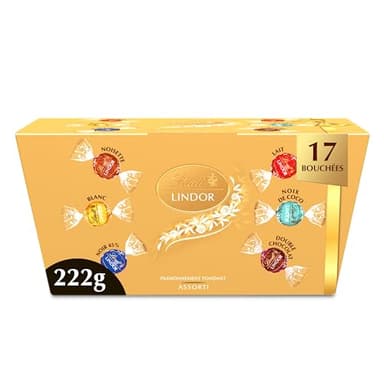 Lindt - Ballotin LINDOR - Assortiment de chocolats - Cœur Fondant, 222g