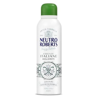 Neutro Roberts, Dolomiti Déodorant en spray sans sels d'aluminium - Ne tache pas - Avec huile essentielle de magnolia et musc blanc - Avec huile de glycérine pure - Déodorant pour homme et femme - 200