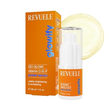 REVUELE Go Glow! Soin Visage Sérum Puissant – Vitamines C+E+F, Sérum Antioxydant et Illuminant pour Peau Terne, Uniformise le Teint et Redonne Éclat, 30 ml