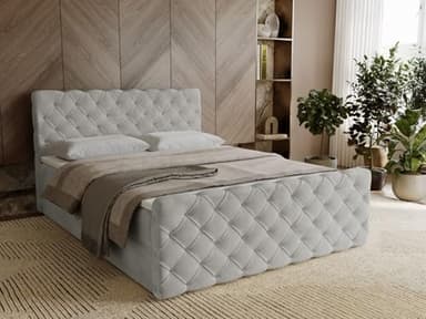 GRAINGOLD Lunaris Lit 160x200, Boxspring avec Coffre de Rangement, Rembourré avec Matelas à Ressorts Bonell, Lit Double, Tissu en Velours, avec Surmatelas, avec Tête de Lit (Gris Clair, 160x200)