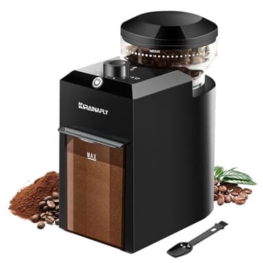Moulin à café électrique, KIRAINAFLY moulin à café ajustable avec 28 réglages de mouture précis pour le French press, le café goutte à goutte et l'espresso, 12 tasses (Noir)