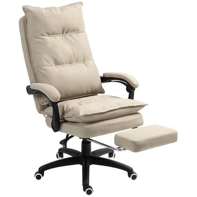 Vinsetto Fauteuil de Bureau massant, Chaise de Bureau, Chaise Ergonomique avec Hauteur réglable, Dossier inclinable, Repose-Pied intégré et télécommande Filaire, pivotant à 360°, Aspect de Lin Beige