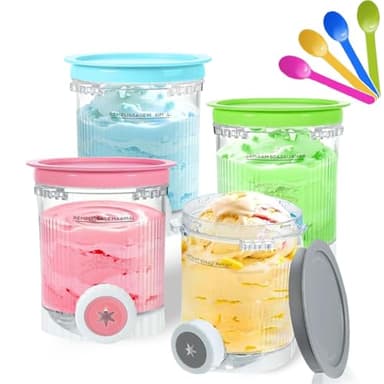 Pour 4 pièces Ninja Swirl Creami conteneur 480 ml récipient à crème glacée pour sorbetières Ninja Creami séries NC701 et NC700 - Sans BPA lavable au lave-vaisselle(pack de 4 avec cuillères colorées)